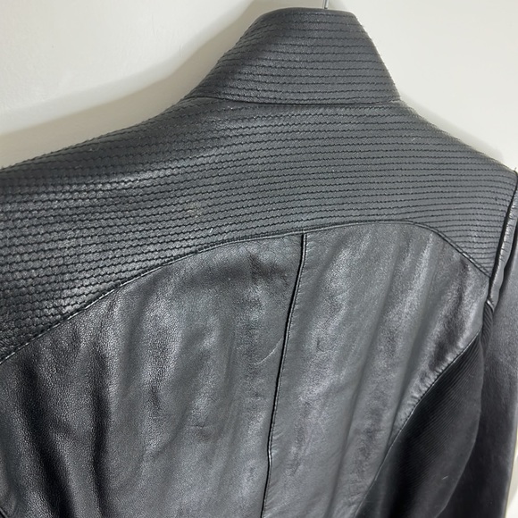 🛍️Black Buttery Soft Leather Asymmetric Zip Jacket L - Picture 6 of 8